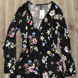 H&M Divided Black Floral Romper Long Sleeve